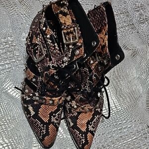 Sam Edelman Brown Snake Print Heeled Boots